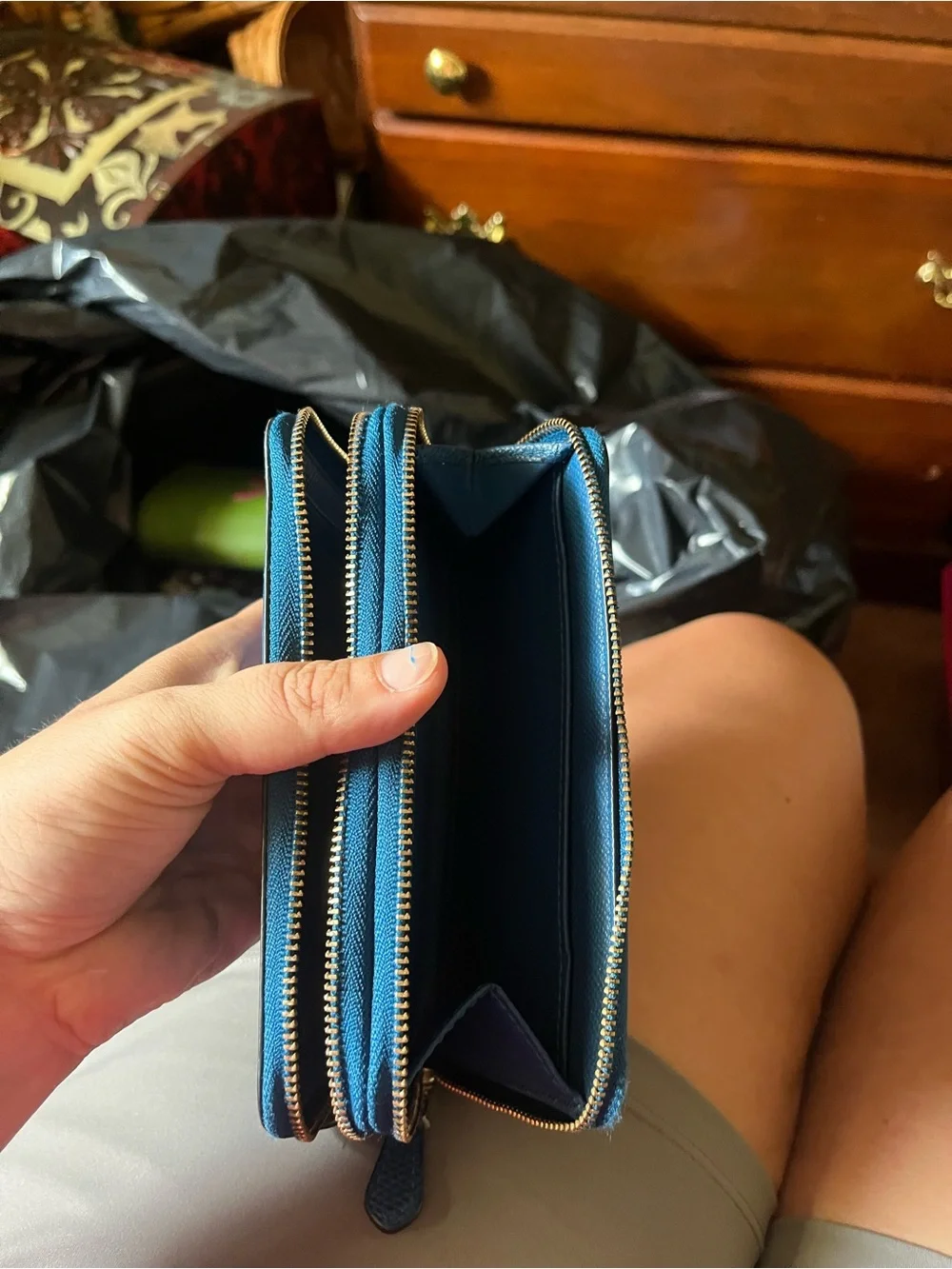 Coach Blue Zip-Around Leather Wristlet Wallet
